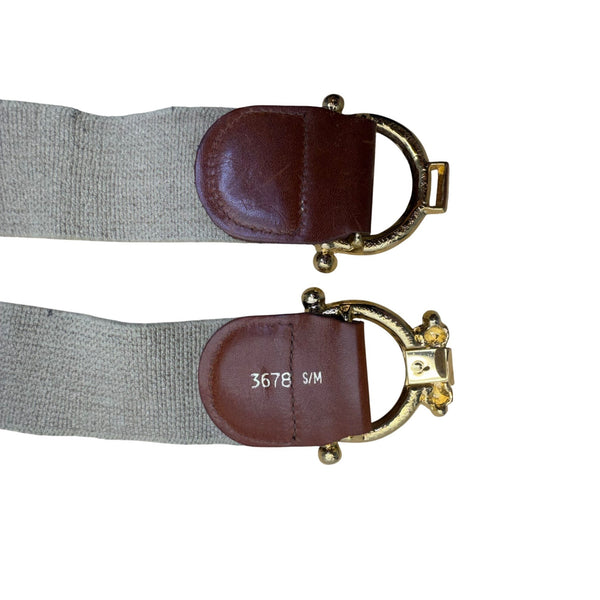 Elastic Belt Gold Accents Leather Trim Adjustable Beige & Brown Colorway S/M