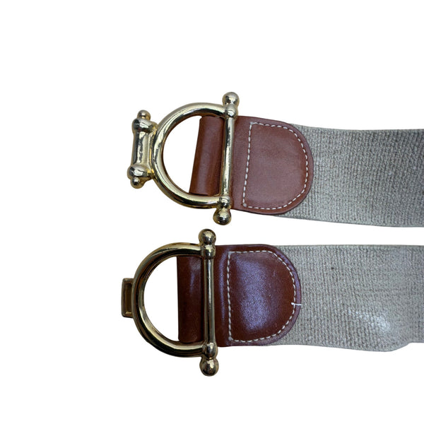 Elastic Belt Gold Accents Leather Trim Adjustable Beige & Brown Colorway S/M