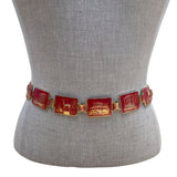 Vintage Red & Gold Enamel Souvenir Belt With Italian Landmark Designs Adjustable