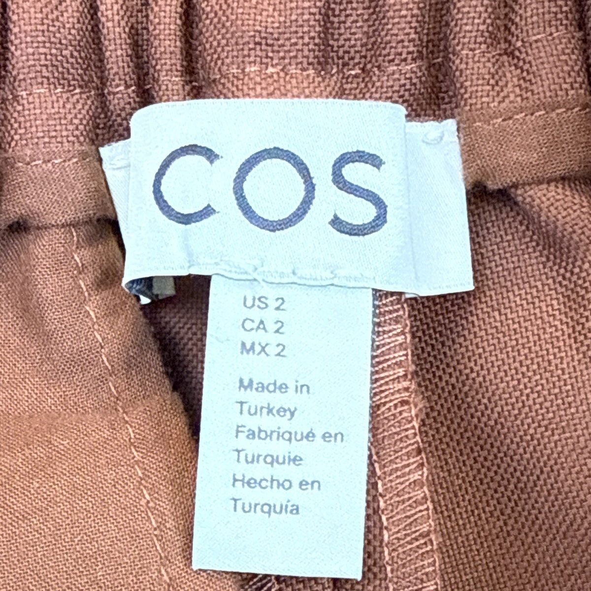 COS Women’s Brown Wool Wide-Leg Pants Elastic Waist Comfort Fit Size 2