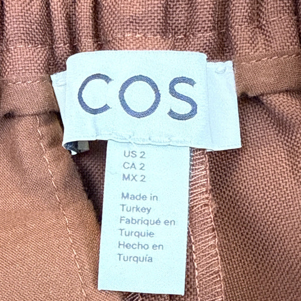 COS Women’s Brown Wool Wide-Leg Pants Elastic Waist Comfort Fit Size 2