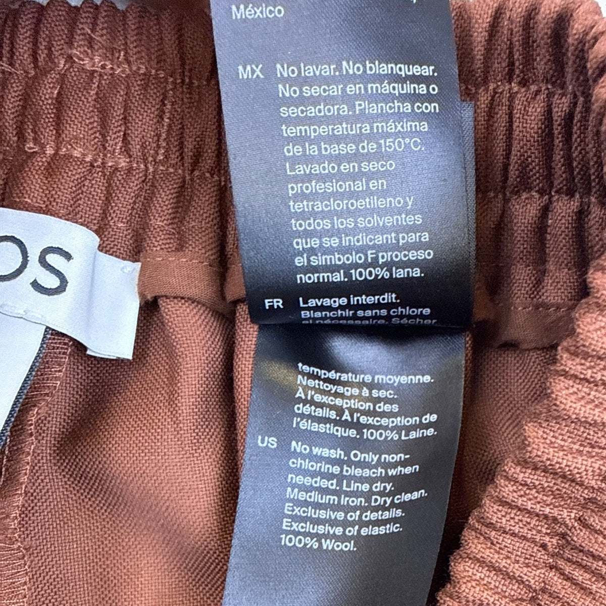 COS Women’s Brown Wool Wide-Leg Pants Elastic Waist Comfort Fit Size 2