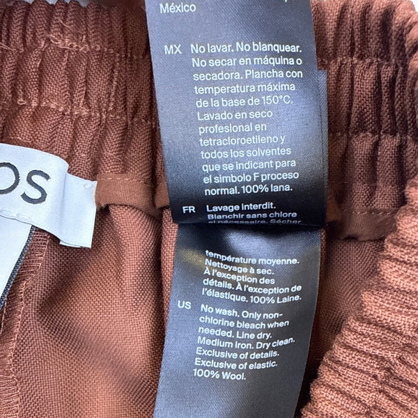 COS Women’s Brown Wool Wide-Leg Pants Elastic Waist Comfort Fit Size 2