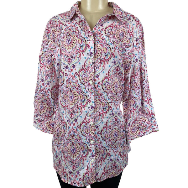 Chico’s Women's Pink Button Down Shirt Sz 3