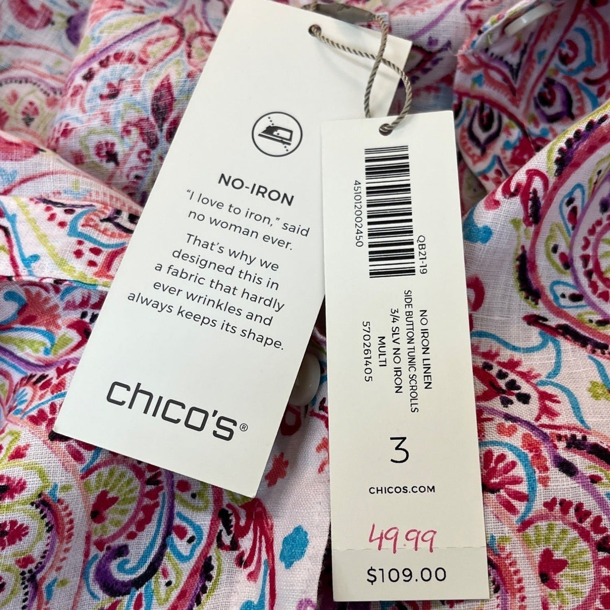 Chico’s Women's Pink Button Down Shirt Sz 3