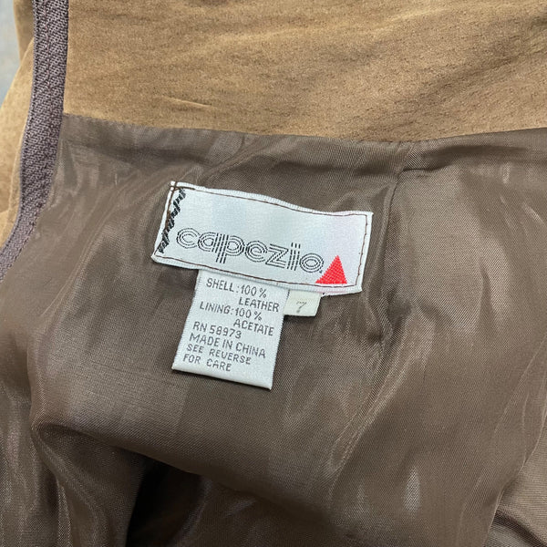 Capezio Women's Brown Leather High-Waisted Tube Skirt With Back Zipper Sz 7