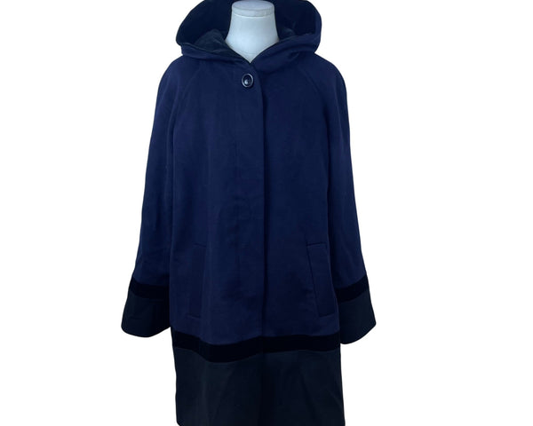 Forecaster Women’s Navy Wool Hooded Coat With Velvet Trim Warm Outerwear Size 12