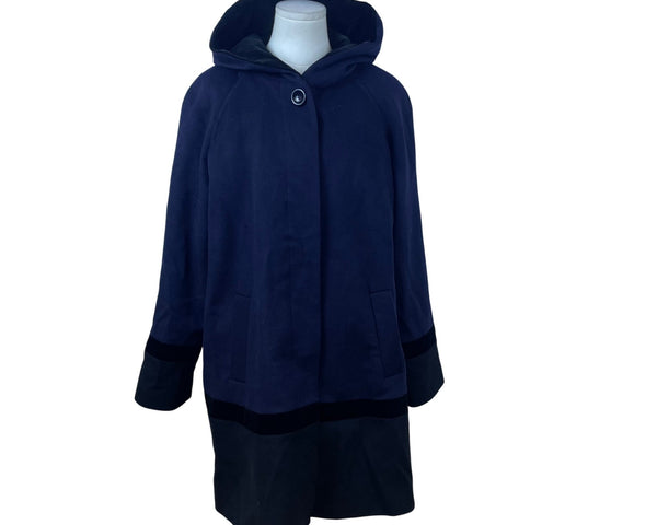 Forecaster Women’s Navy Wool Hooded Coat With Velvet Trim Warm Outerwear Size 12