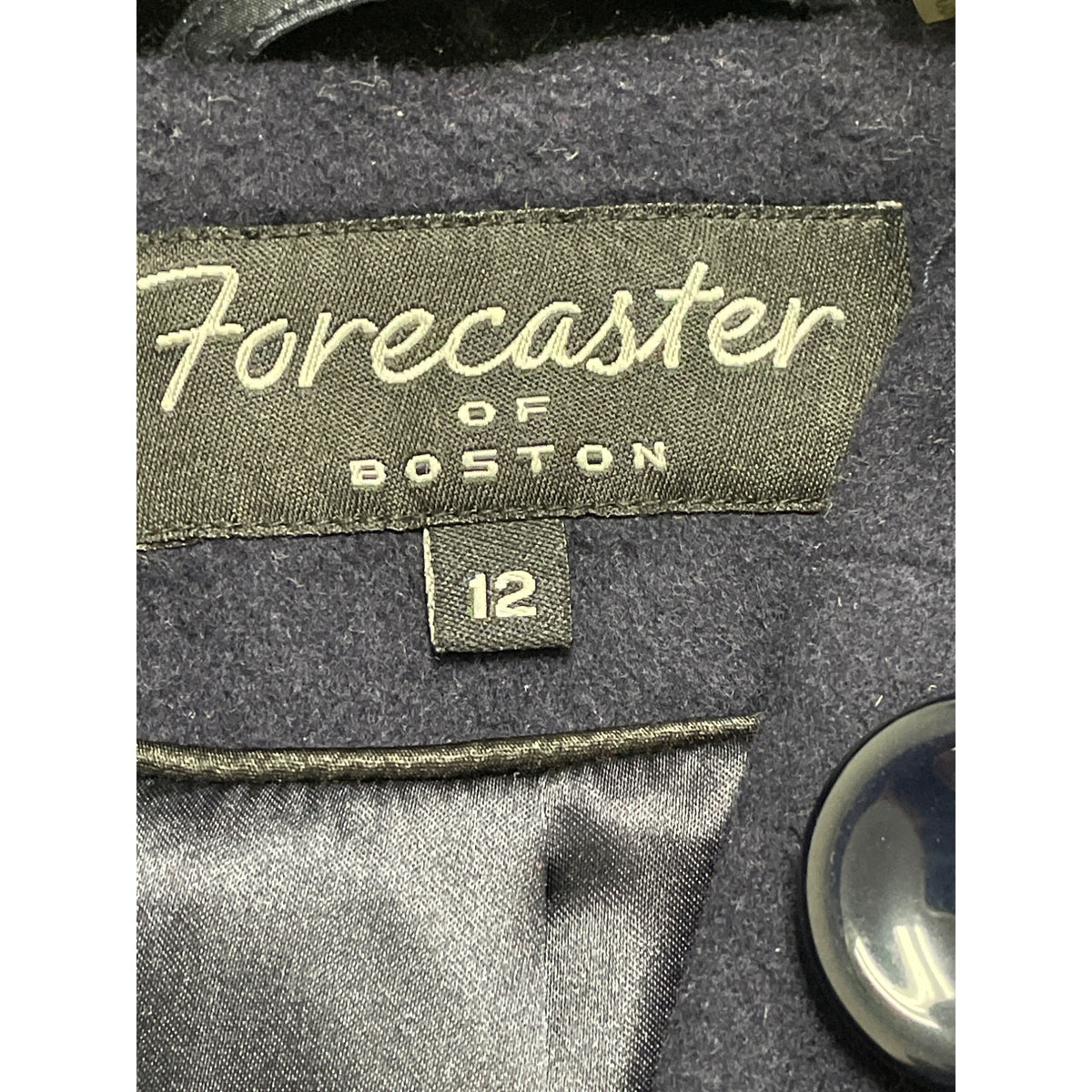 Forecaster Women’s Navy Wool Hooded Coat With Velvet Trim Warm Outerwear Size 12