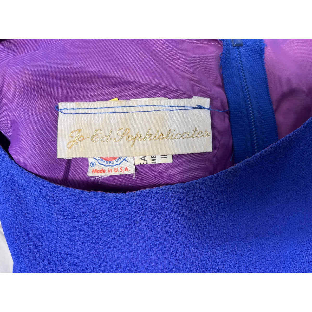 Vintage Royal Blue Midi Dress With Embroidered Beaded Detail & Puff Sleeves New