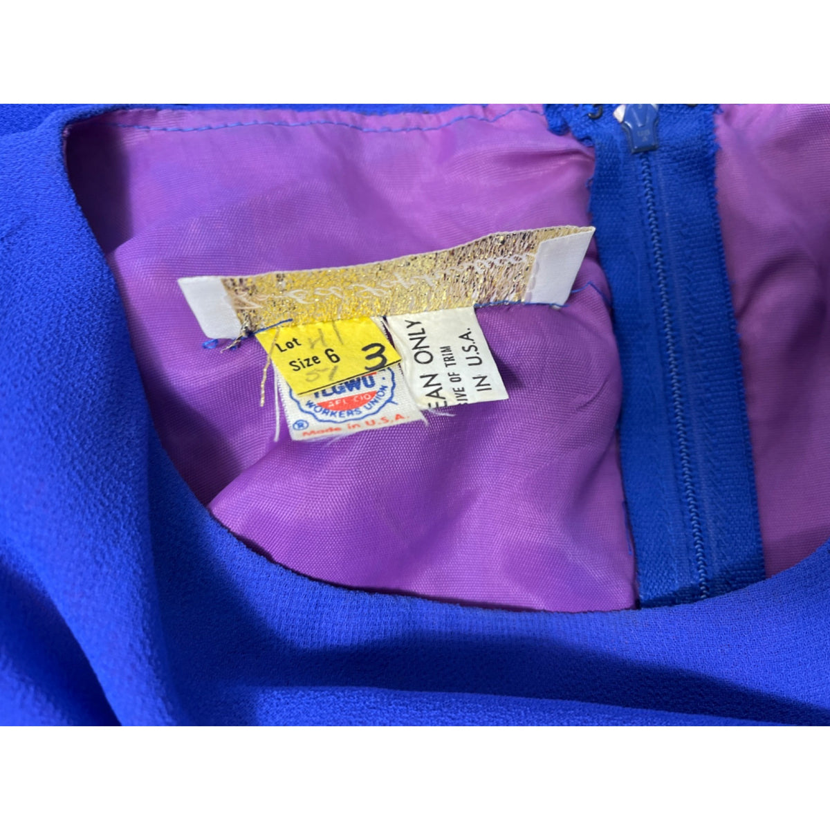 Vintage Royal Blue Midi Dress With Embroidered Beaded Detail & Puff Sleeves New