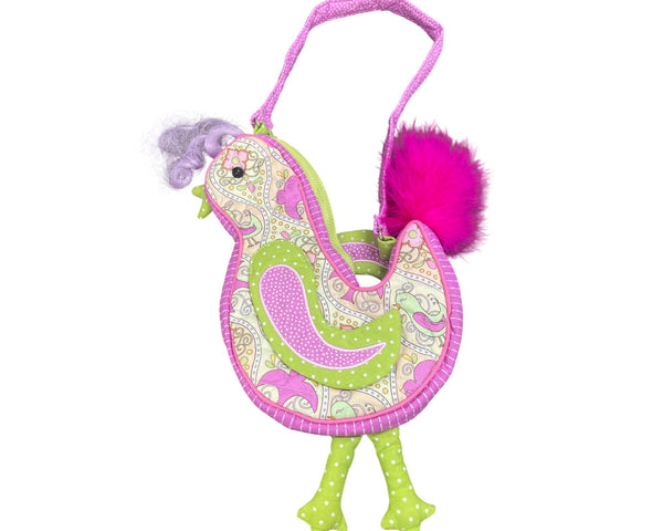 Colorful Bird-Shaped Kids Purse With Pink Strap Soft Fabric Decorative Feather & Zipper Closure