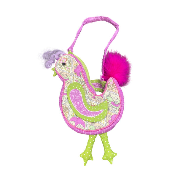Colorful Bird-Shaped Kids Purse With Pink Strap Soft Fabric Decorative Feather & Zipper Closure