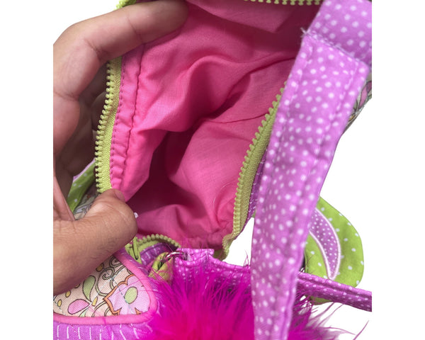 Colorful Bird-Shaped Kids Purse With Pink Strap Soft Fabric Decorative Feather & Zipper Closure