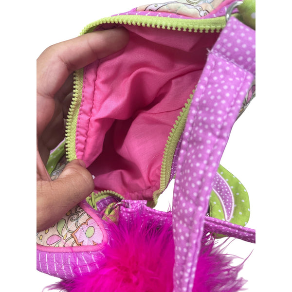 Colorful Bird-Shaped Kids Purse With Pink Strap Soft Fabric Decorative Feather & Zipper Closure