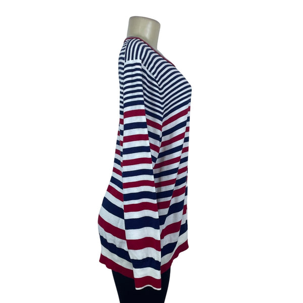 Lands End Women's Red/Blue Striped Cardigan Sweater Button Front Size 1X