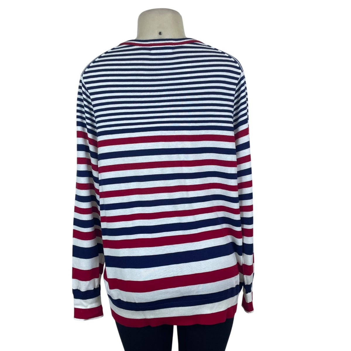Lands End Women's Red/Blue Striped Cardigan Sweater Button Front Size 1X