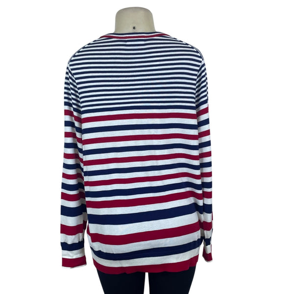 Lands End Women's Red/Blue Striped Cardigan Sweater Button Front Size 1X