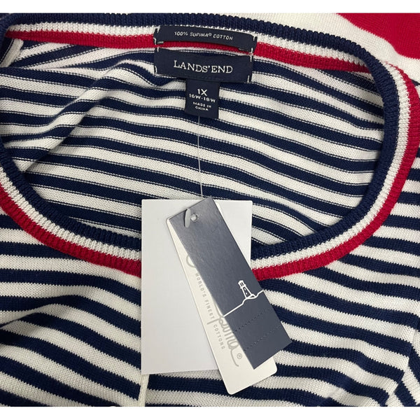 Lands End Women's Red/Blue Striped Cardigan Sweater Button Front Size 1X