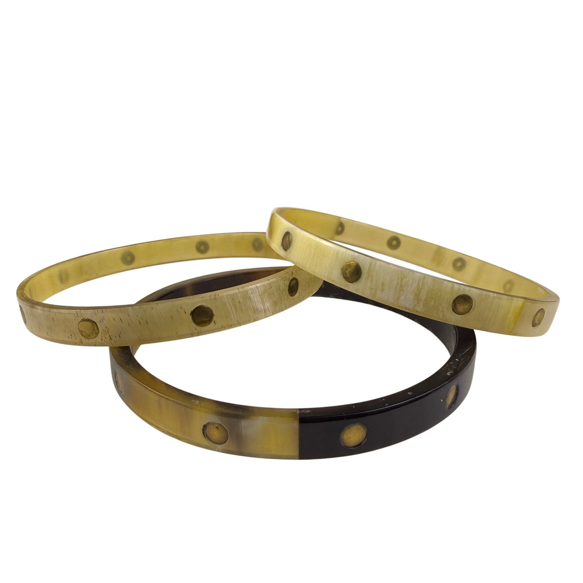 Vintage Unknown Womens Yellow Resin Bangle Bracelets With Metal Accents Set Of 3