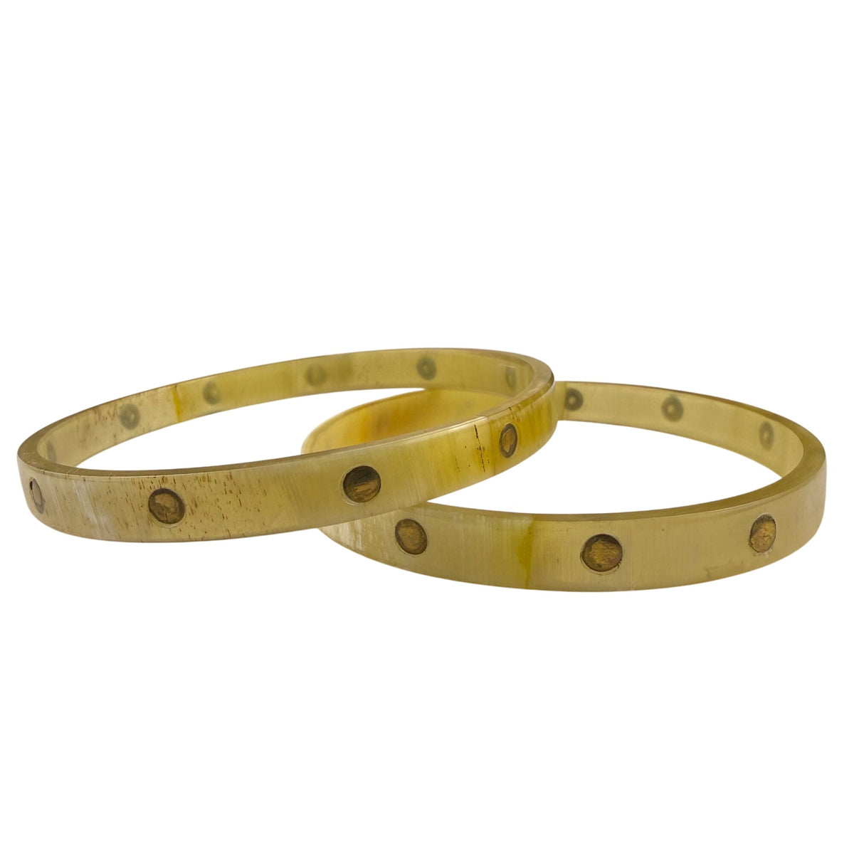 Vintage Unknown Womens Yellow Resin Bangle Bracelets With Metal Accents Set Of 3