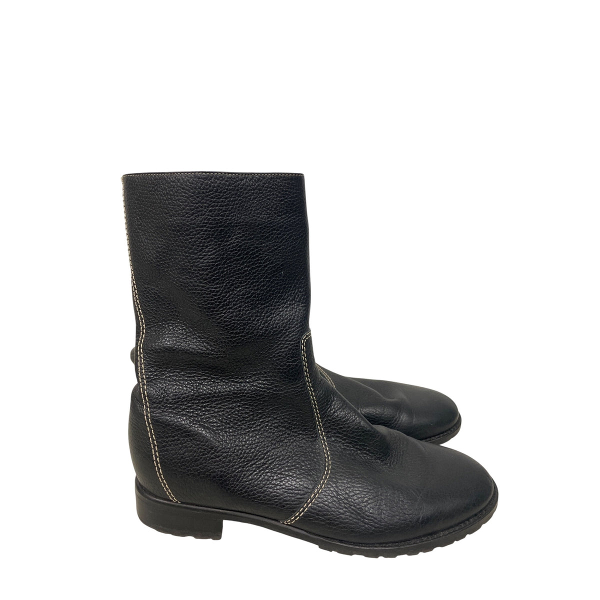 Unisa Womens Black Leather Mid-Calf Boots Size 8B With Contrast White Stitching