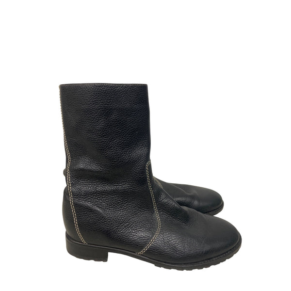 Unisa Womens Black Leather Mid-Calf Boots Size 8B With Contrast White Stitching