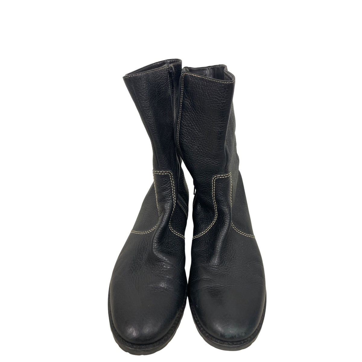 Unisa Womens Black Leather Mid-Calf Boots Size 8B With Contrast White Stitching