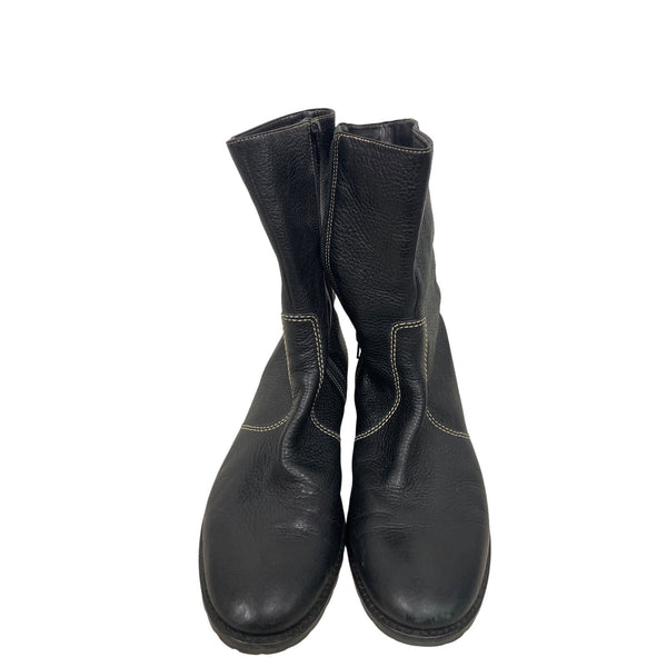 Unisa Womens Black Leather Mid-Calf Boots Size 8B With Contrast White Stitching
