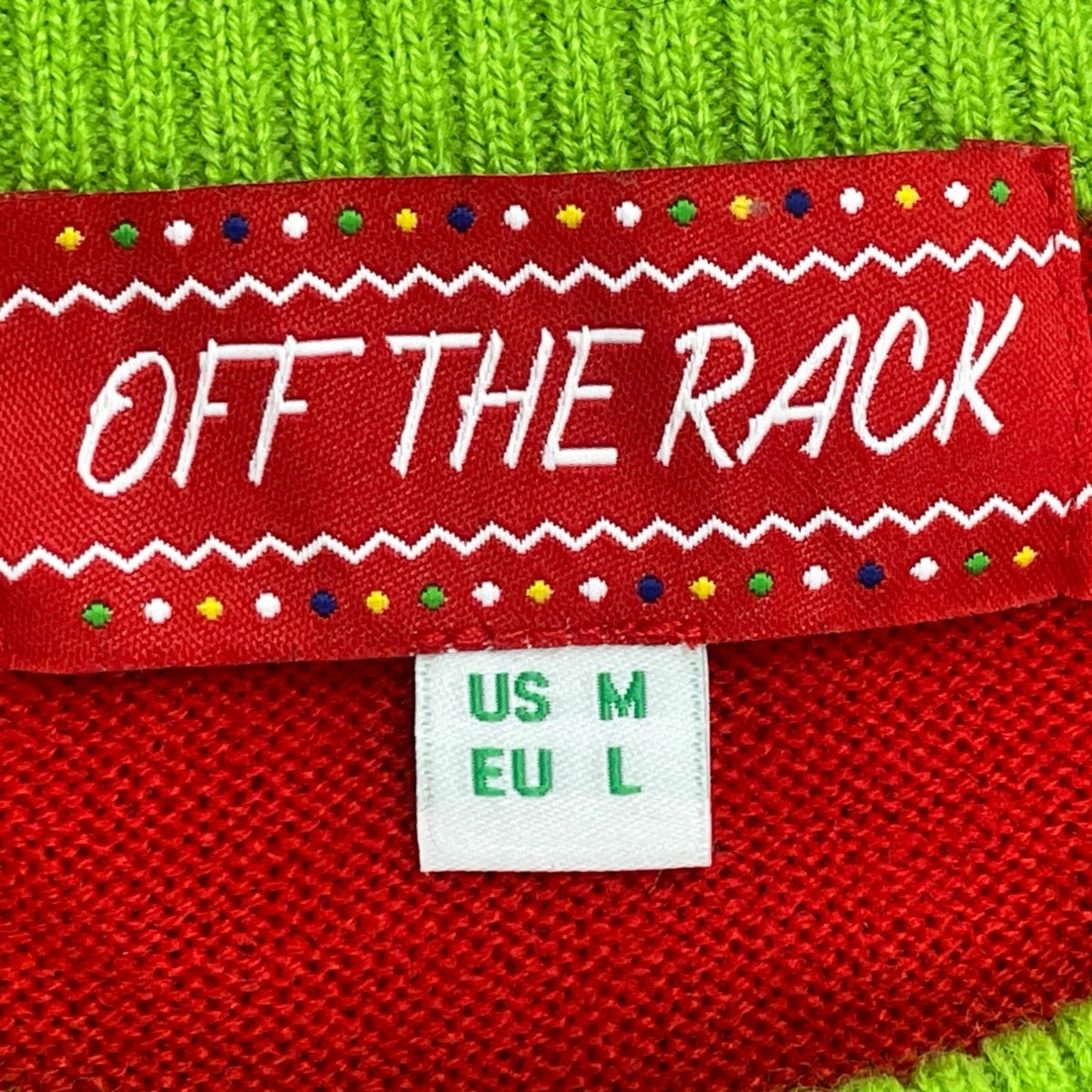 Off The Rack Mens Red & Green Acrylic Ugly Christmas Elf Sweater W/ Bells Sz M