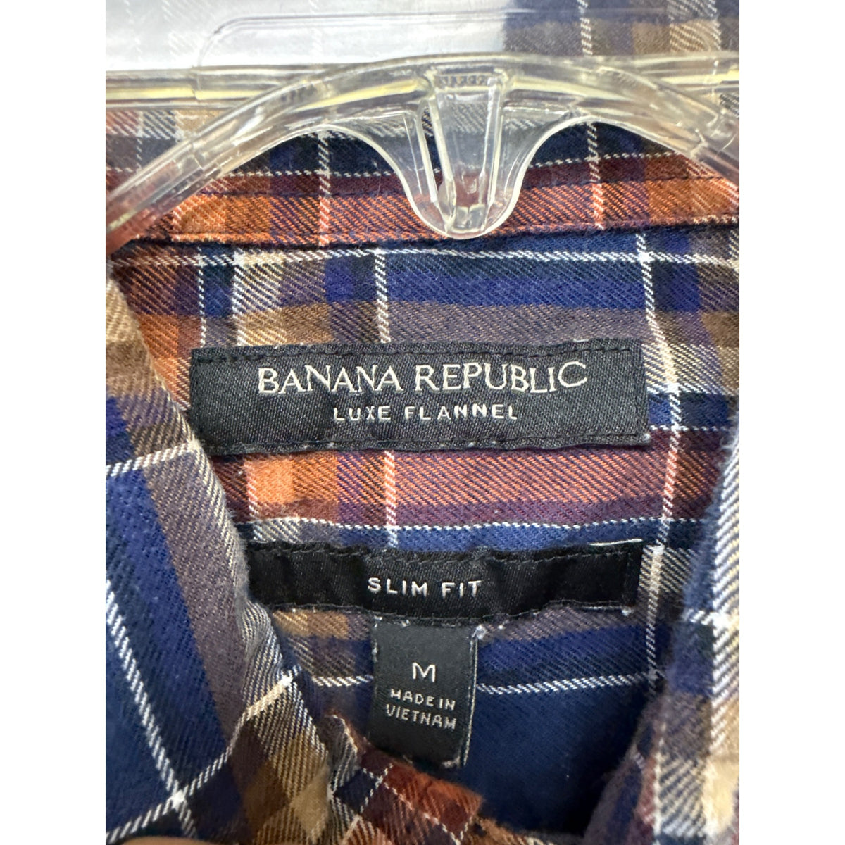 Banana Republic Mens Blue Orange Plaid Luxe Flannel Slim Fit Shirt Medium