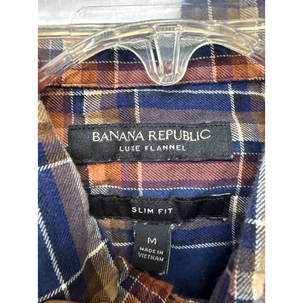 Banana Republic Mens Blue Orange Plaid Luxe Flannel Slim Fit Shirt Medium