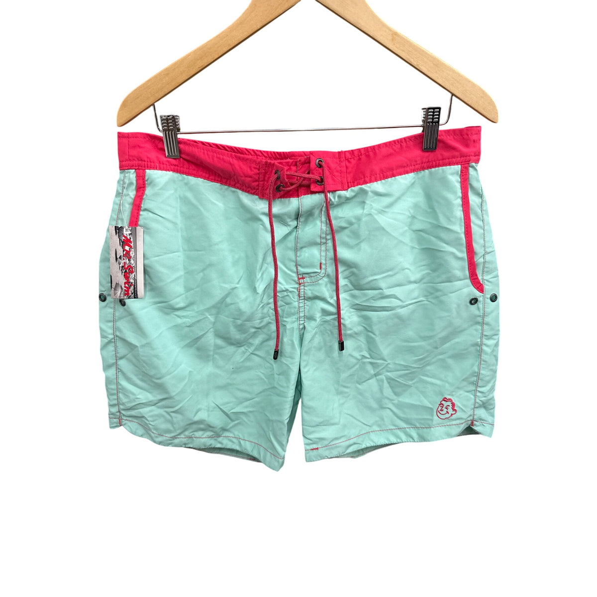 Mr Swim Mens Red & Mint Green Swim Trunks Size 34 Lightweight Drawstring Waist