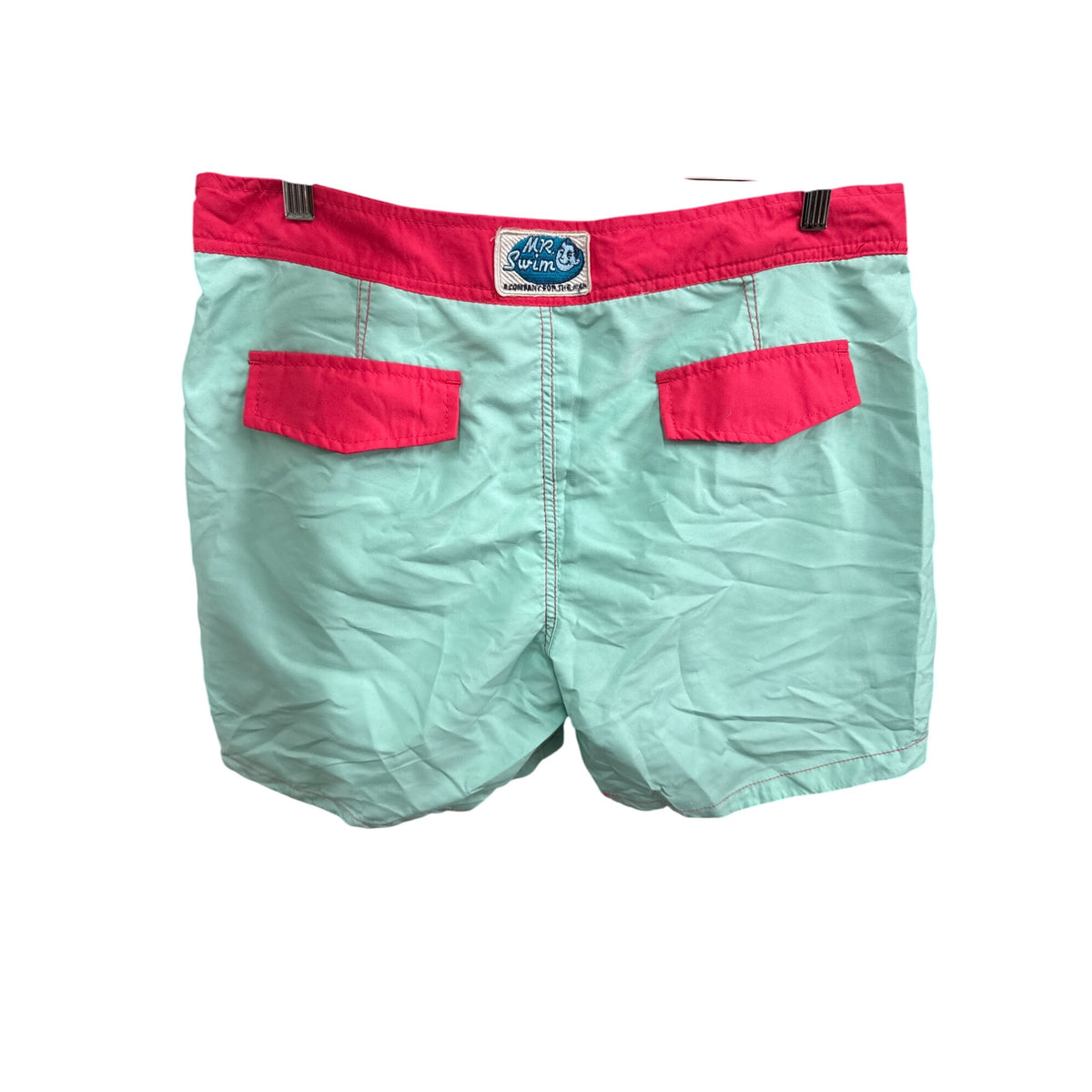 Mr Swim Mens Red & Mint Green Swim Trunks Size 34 Lightweight Drawstring Waist