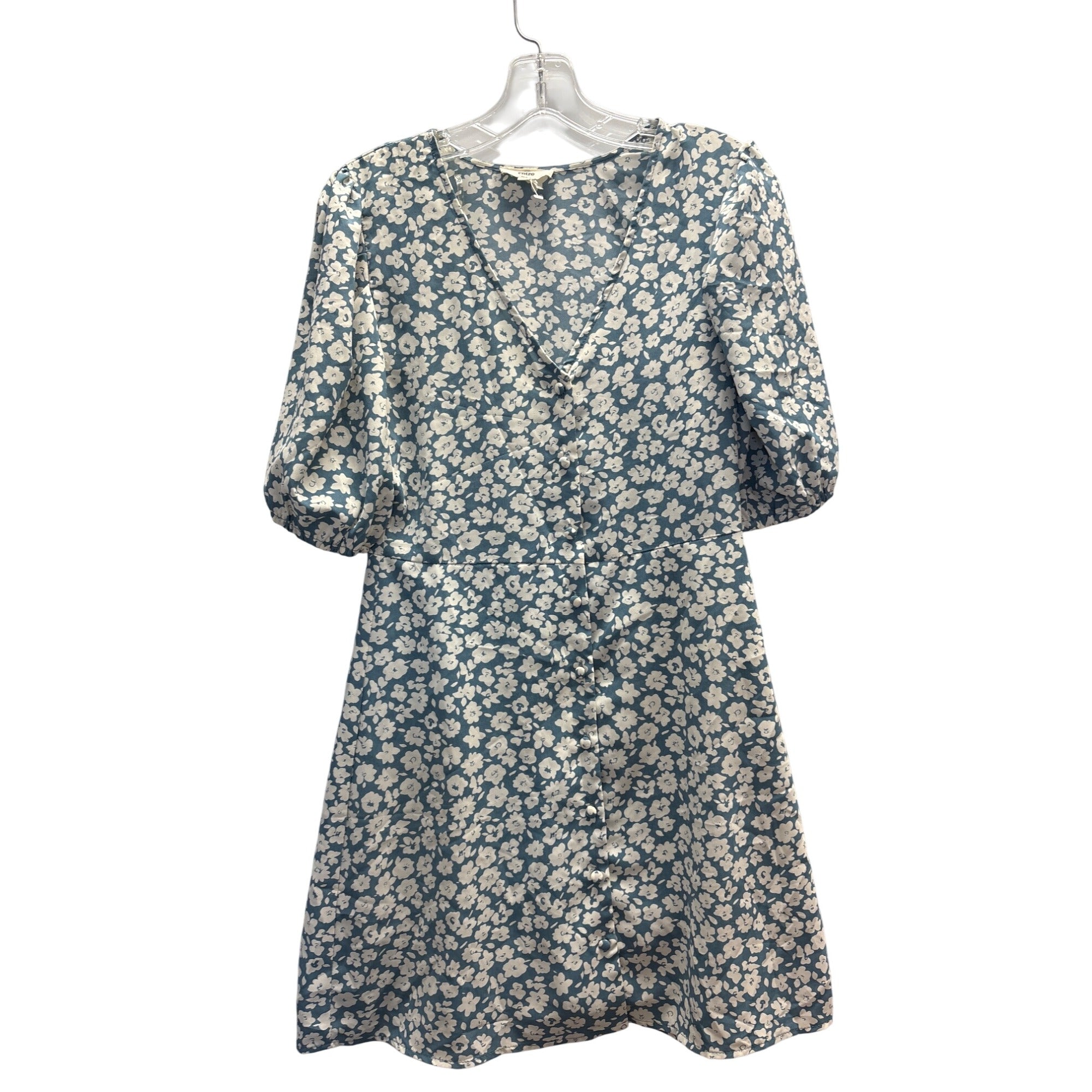Entro Womens Blue White Floral Print Button Front Puff Sleeve Dress S Picky Thrifter Entro Womens Blue White Floral Print Button Front Puff Sleeve Dress S Picky Thrifter