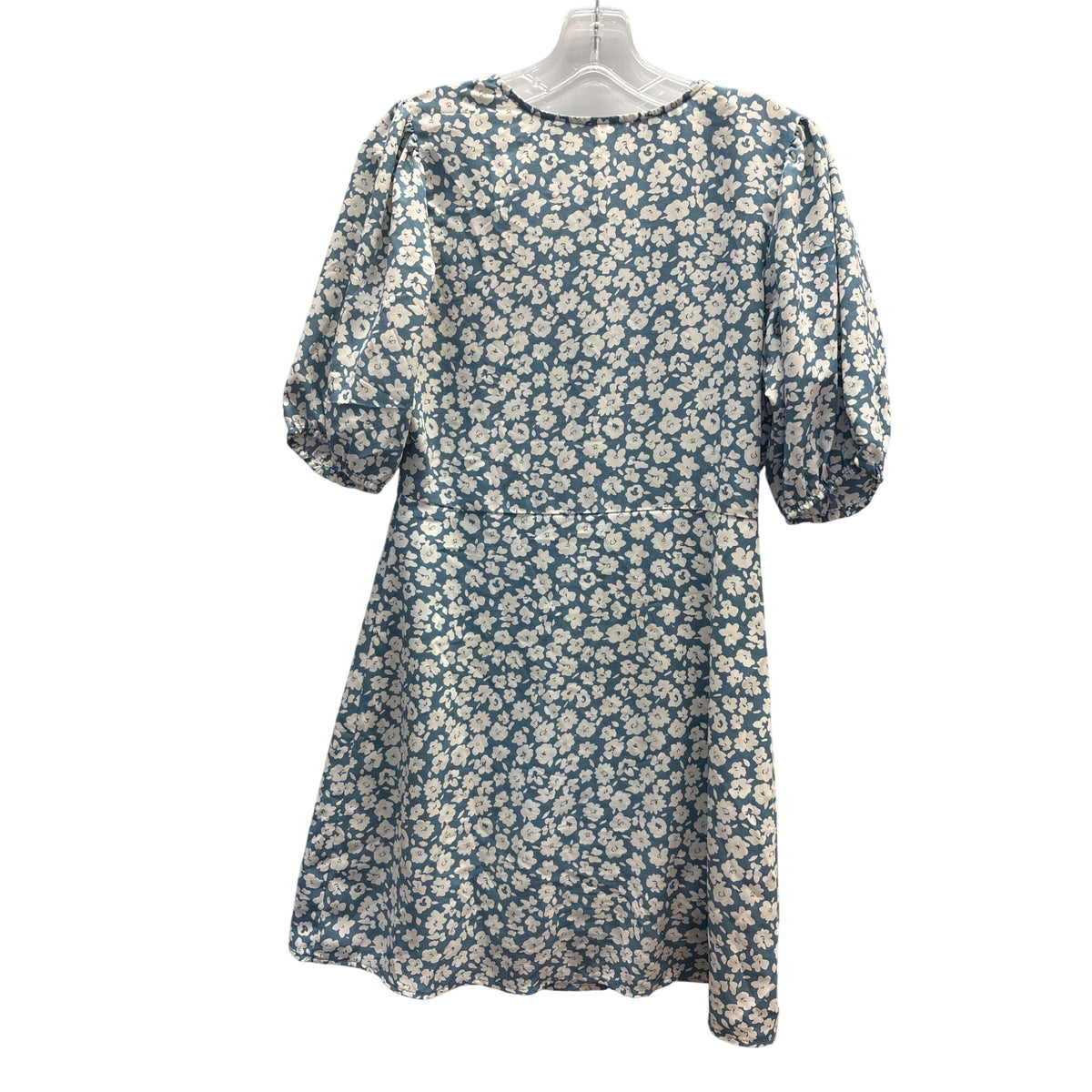 Entro Womens Blue White Floral Print Button Front Puff Sleeve Dress S