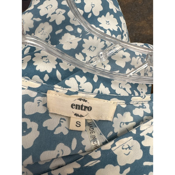 Entro Womens Blue White Floral Print Button Front Puff Sleeve Dress S