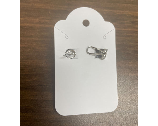 Silver-Toned Clip-On Earrings With Square Rhinestones On White Card