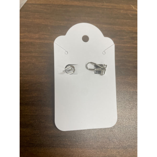 Silver-Toned Clip-On Earrings With Square Rhinestones On White Card