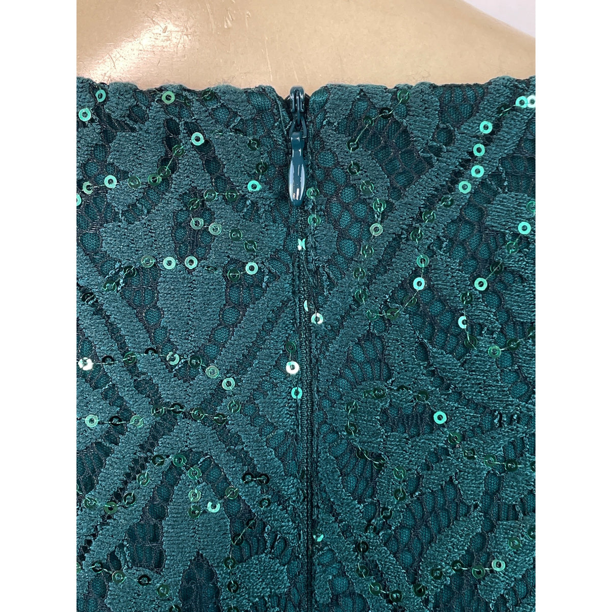 Jessica Howard Teal Sequin Lace Sheath Dress Scoop Neck 3/4 Sleeve Size 16