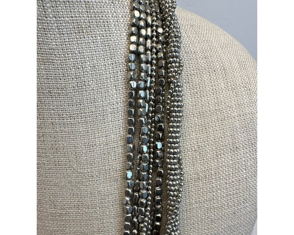 Vintage Multi Strand Metal Beads Silver Tone Chain Necklace - 37in