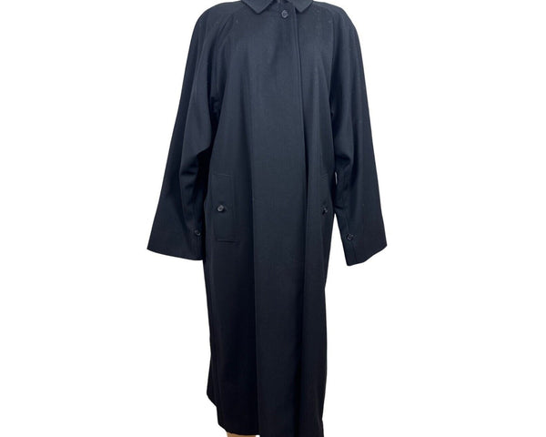 Women's Black Wool Button Down Trench Coat Sz M/L