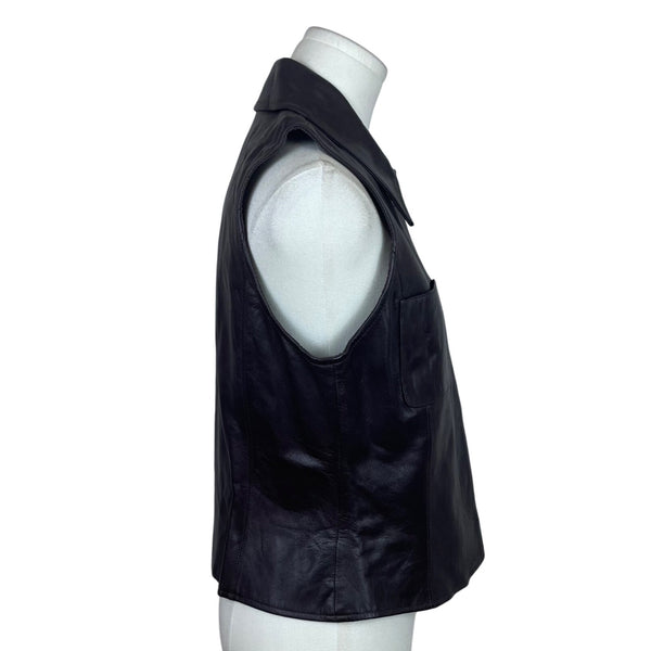 Studio Mens Dark Brown Leather Vest Button Closure Two Front Pockets Size S