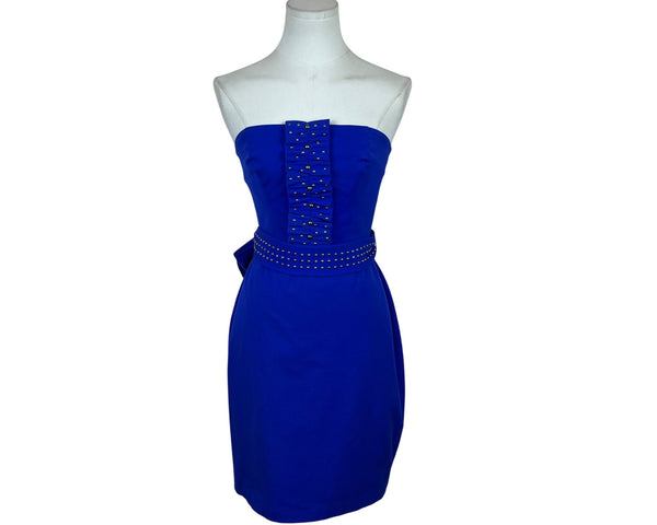 Eva Franco Womens Cobalt Blue Strapless Cocktail Dress Pearl Embellishments Sz 2