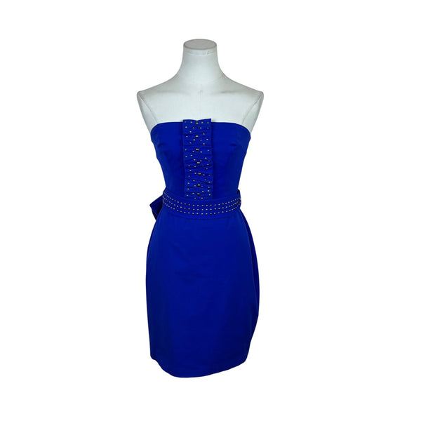 Eva Franco Womens Cobalt Blue Strapless Cocktail Dress Pearl Embellishments Sz 2