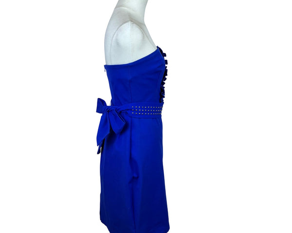 Eva Franco Womens Cobalt Blue Strapless Cocktail Dress Pearl Embellishments Sz 2