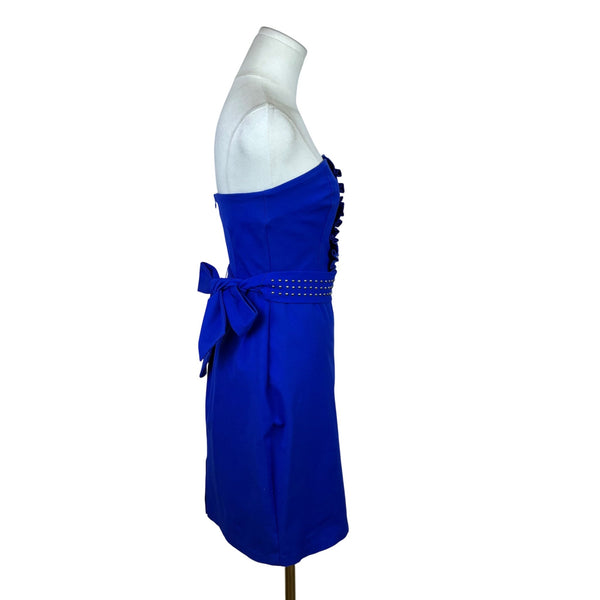 Eva Franco Womens Cobalt Blue Strapless Cocktail Dress Pearl Embellishments Sz 2