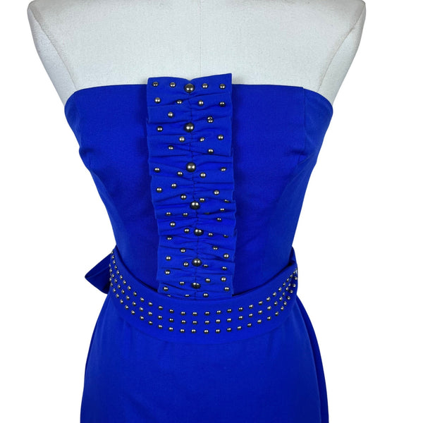 Eva Franco Womens Cobalt Blue Strapless Cocktail Dress Pearl Embellishments Sz 2