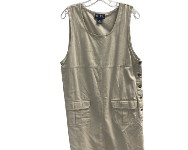 Blue J. Womens Beige Cotton Button-Side Sleeveless Dress Size M Casual Style