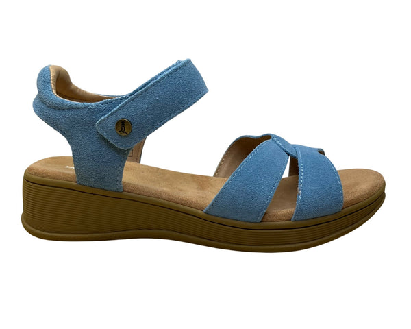 Lands End Women’s Blue Faux Suede Open-Toe Adjustable Strap Wedge Sandals Sz 7B